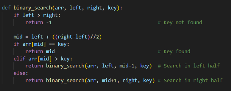 binary search algorithm -  Recursive Appraoch